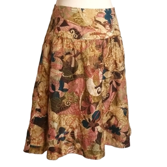 Chico's Dresses & Skirts - Chico's skirt full above knee georgeous fall colors silk Sz: 4 women boho aline